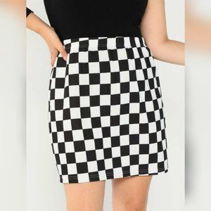 SHEIN Plus Elastic Waist Checked Skirt, US 14